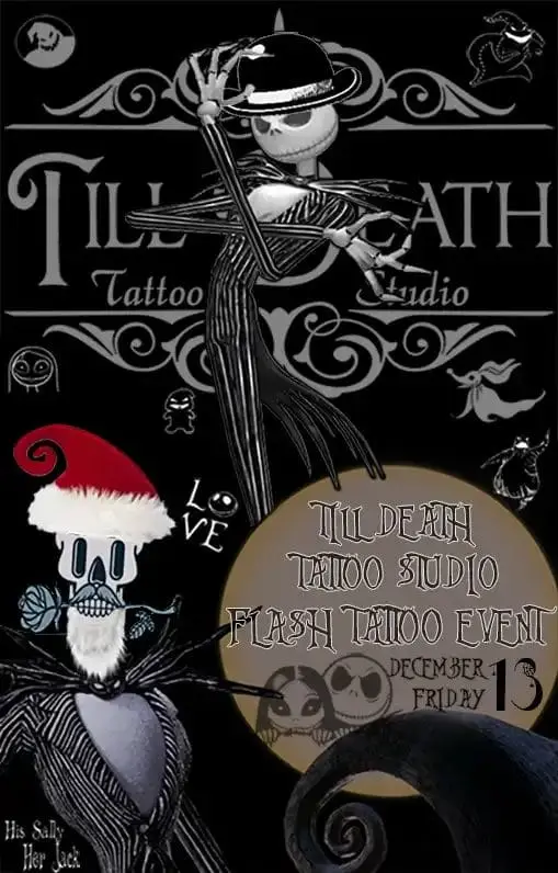 Till Death Tattoo Studio’s 2024 Friday the 13th Nightmare Before Christmas event poster
